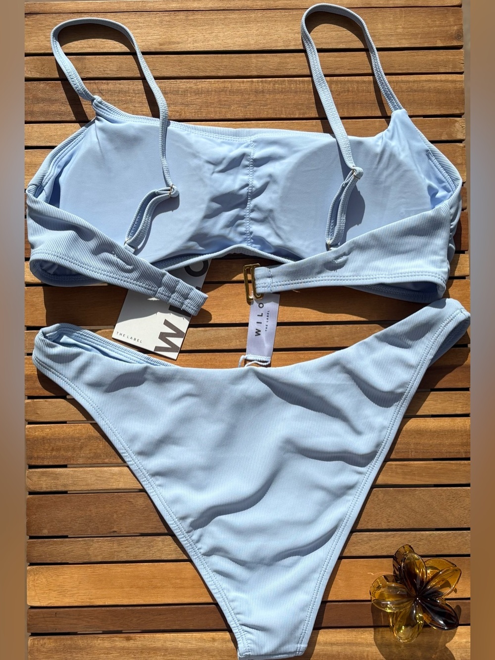 LARGE NWT Light Blue Scoop Bikini 3 Piece Skirt Swim set Wilo the Label - Picture 5 of 8